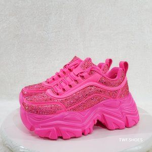 Cush Sport Rhinestone Comfy Platform Light Weight Sneakers Hot Pink